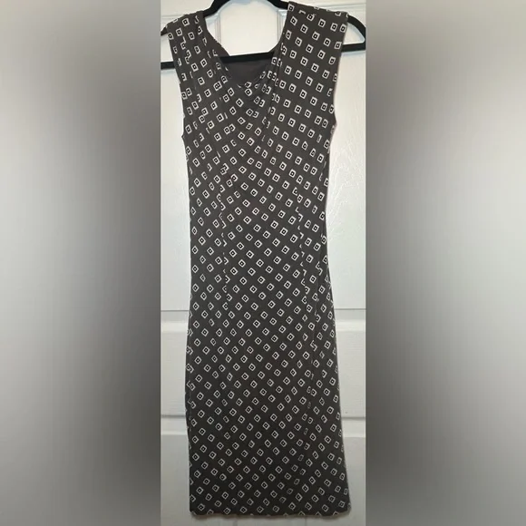 Ann Taylor LOFT Geometric Ruched Sleeveless Dress- Grey/ White Size X-Small - Picture 2 of 7